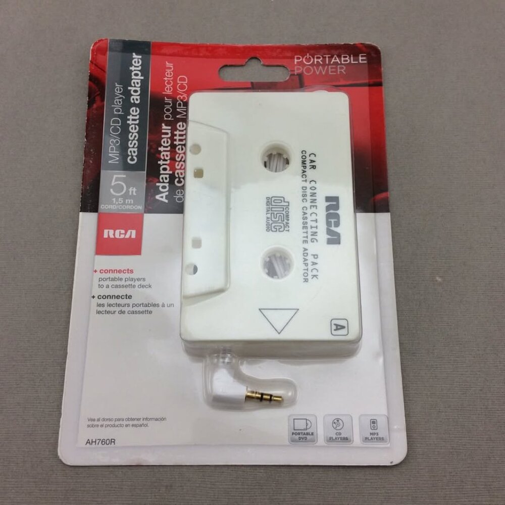 MP3 CD Player Cassette Adapter Connects Portable Players to Tape Deck RCA Sealed